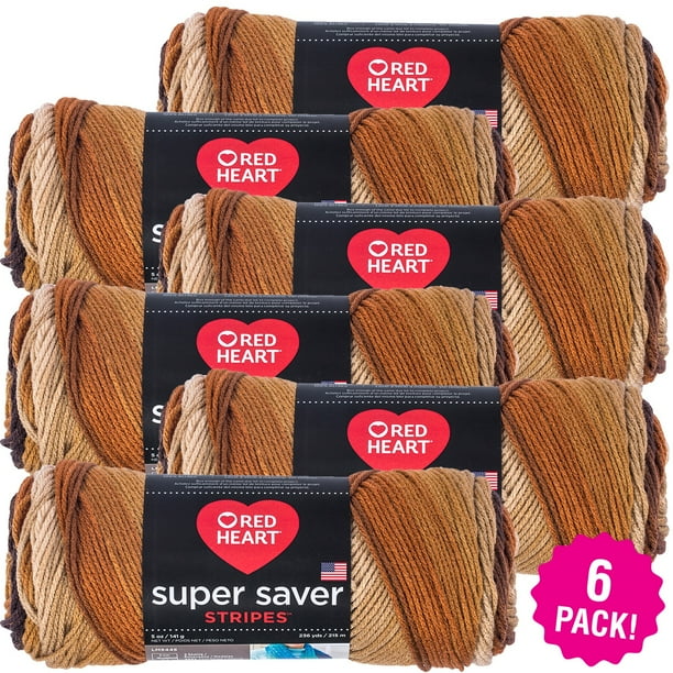 Red Heart Super Saver Yarn Latte Stripe, Multipack of 6