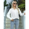 thumbnail image 3 of Womens Long Sleeve Dressy Casual Button Down Collared Tops Elegant Pleated Front Work Blouse White S, 3 of 8