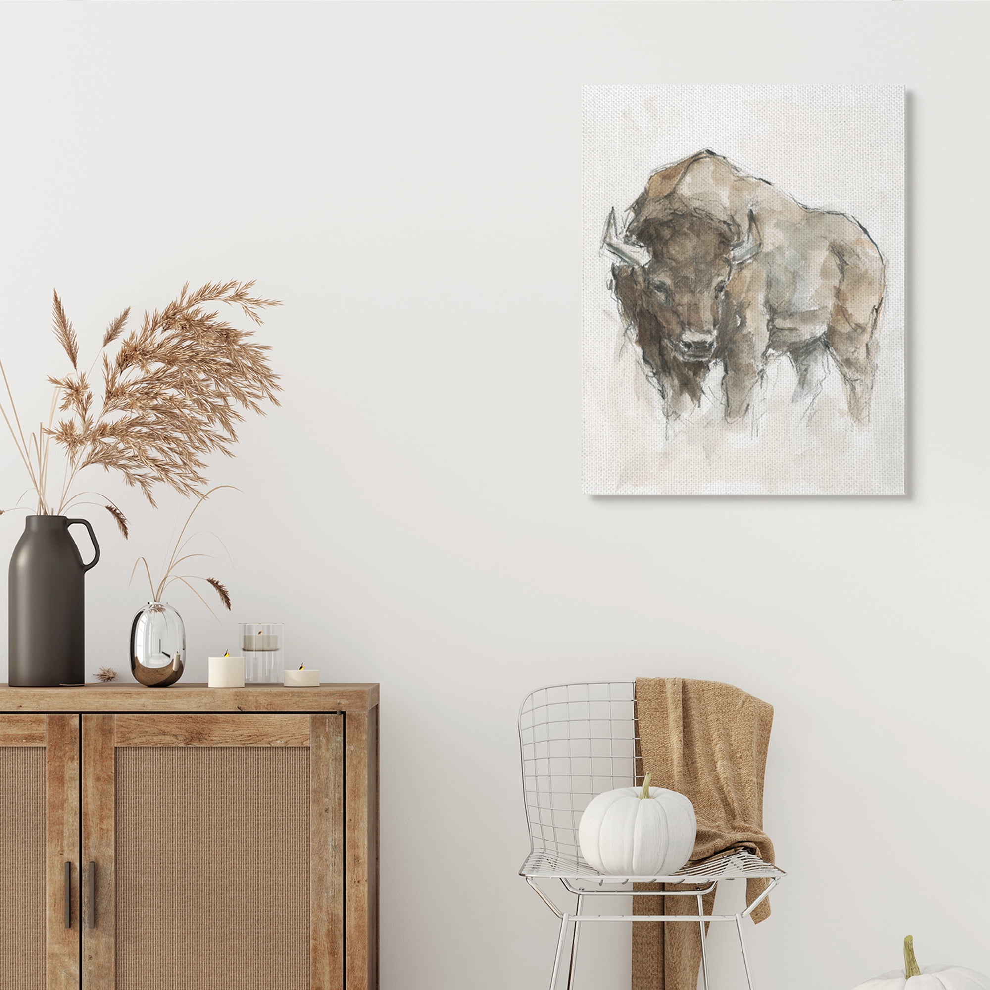 Stupell Industries Western American Buffalo Brown Country Animal Animals & Insects Painting Gallery Wrapped Canvas Art Print Wall Art, 30 x 40