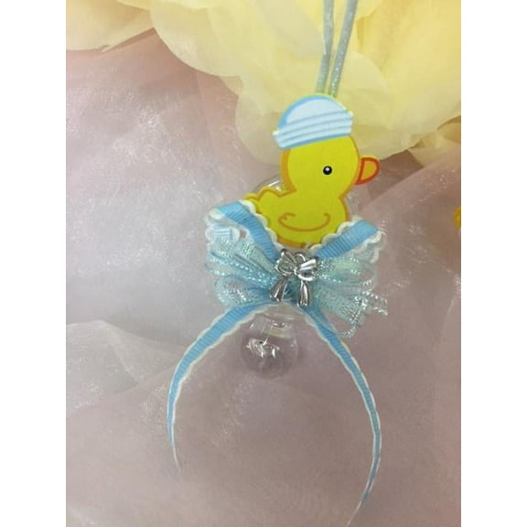CHARMED Yellow Ducky Pacifier Necklaces Baby Shower Games Favors Prizes Blue Baby Boy's Cute and Adorable 12PC