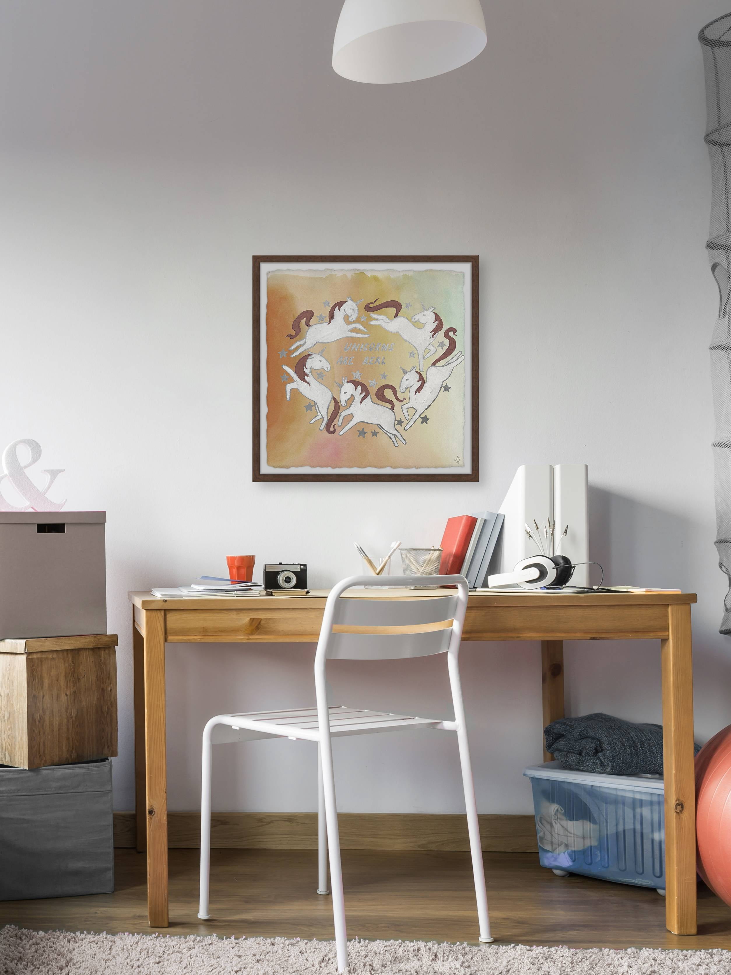 Marmont Hill Golden Unicorn Circle Framed Wall Art