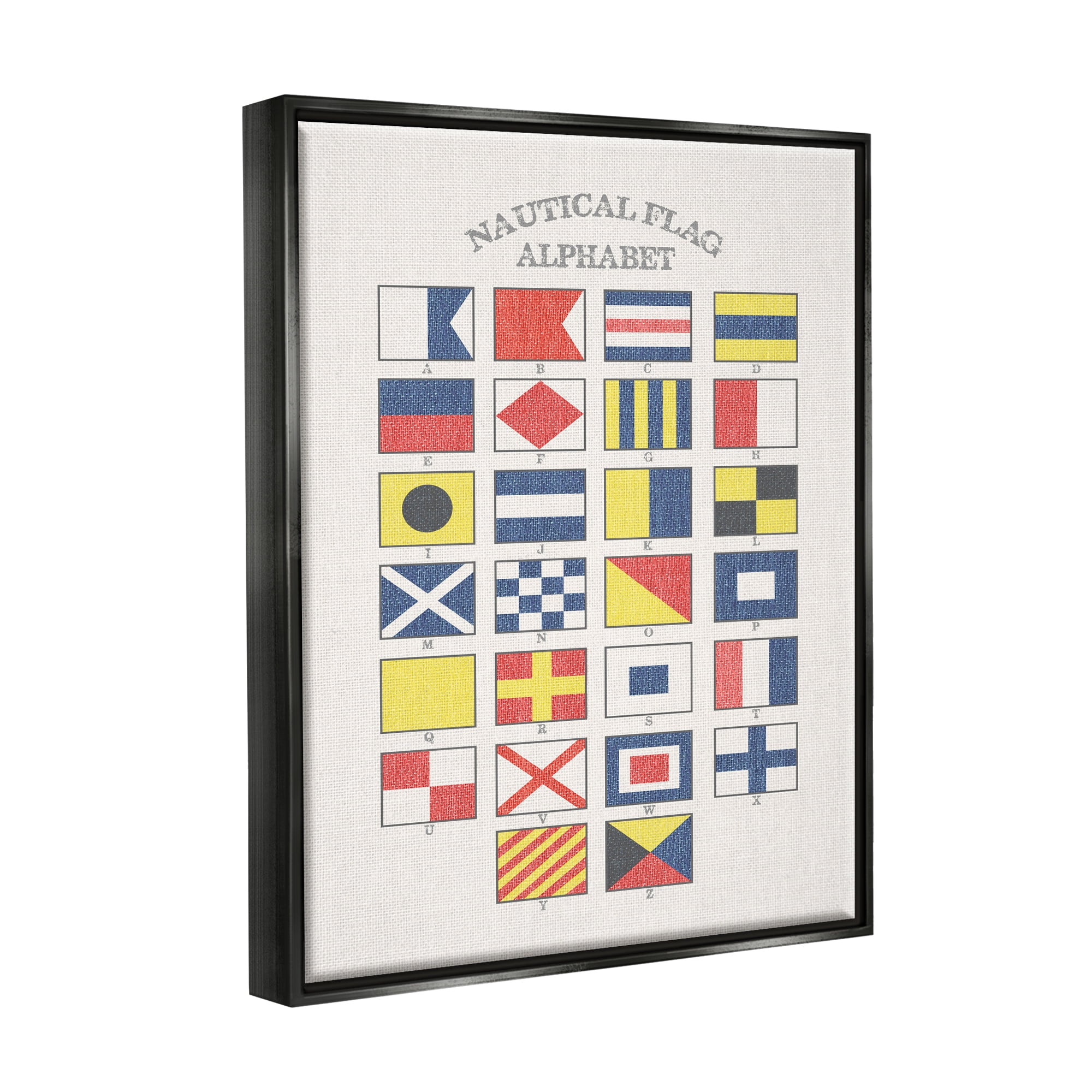 Stupell Industries Nautical Flag Alphabet Jet Black Framed Floating Canvas Wall Art, 16x20, by Daphne Polselli