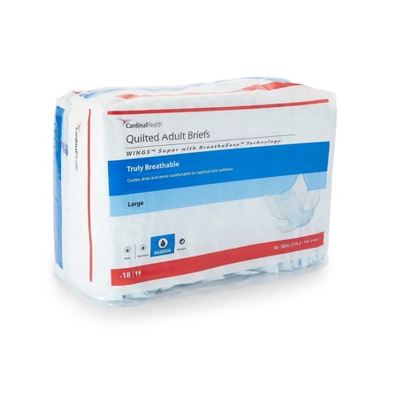 Wings Super Quilted Unisex Disposable Incontinence Underwear Case, Size L, Heavy Absorbency 72 Count