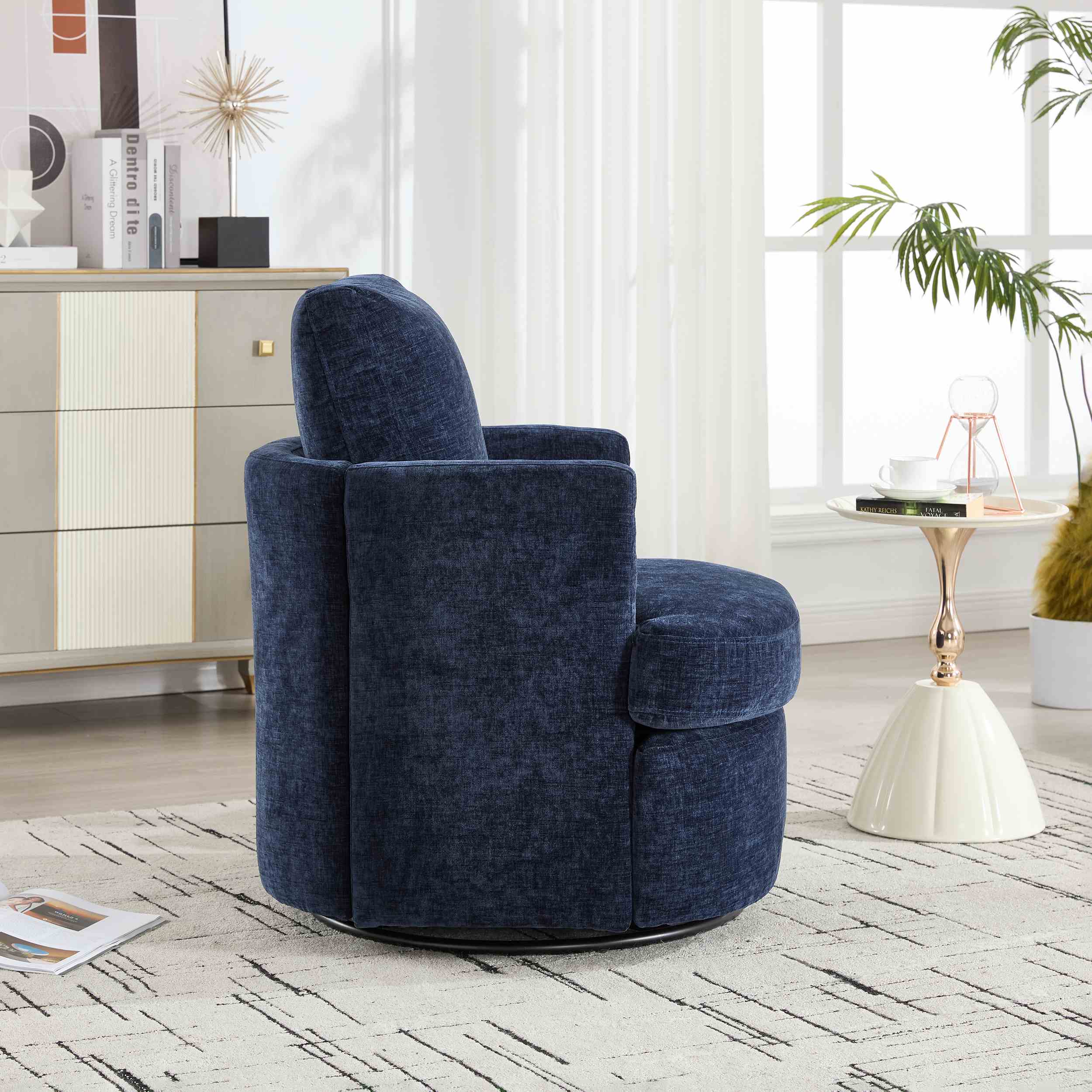 360° Swivel Barrel Chair, Upholstered Accent Chair, Suitable for Nurseries, Offices,Blue