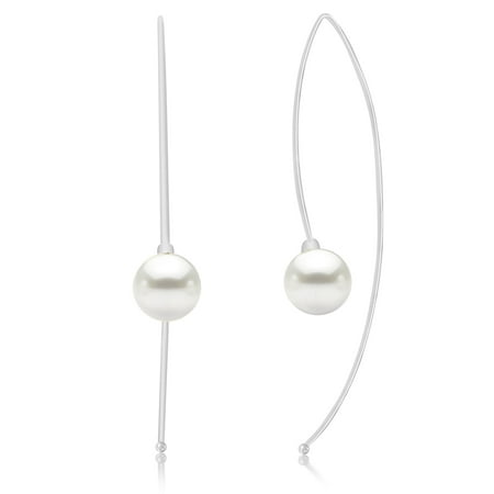Willowbird Pearl End Threader Earrings in Rhodium Plated Brass for Women