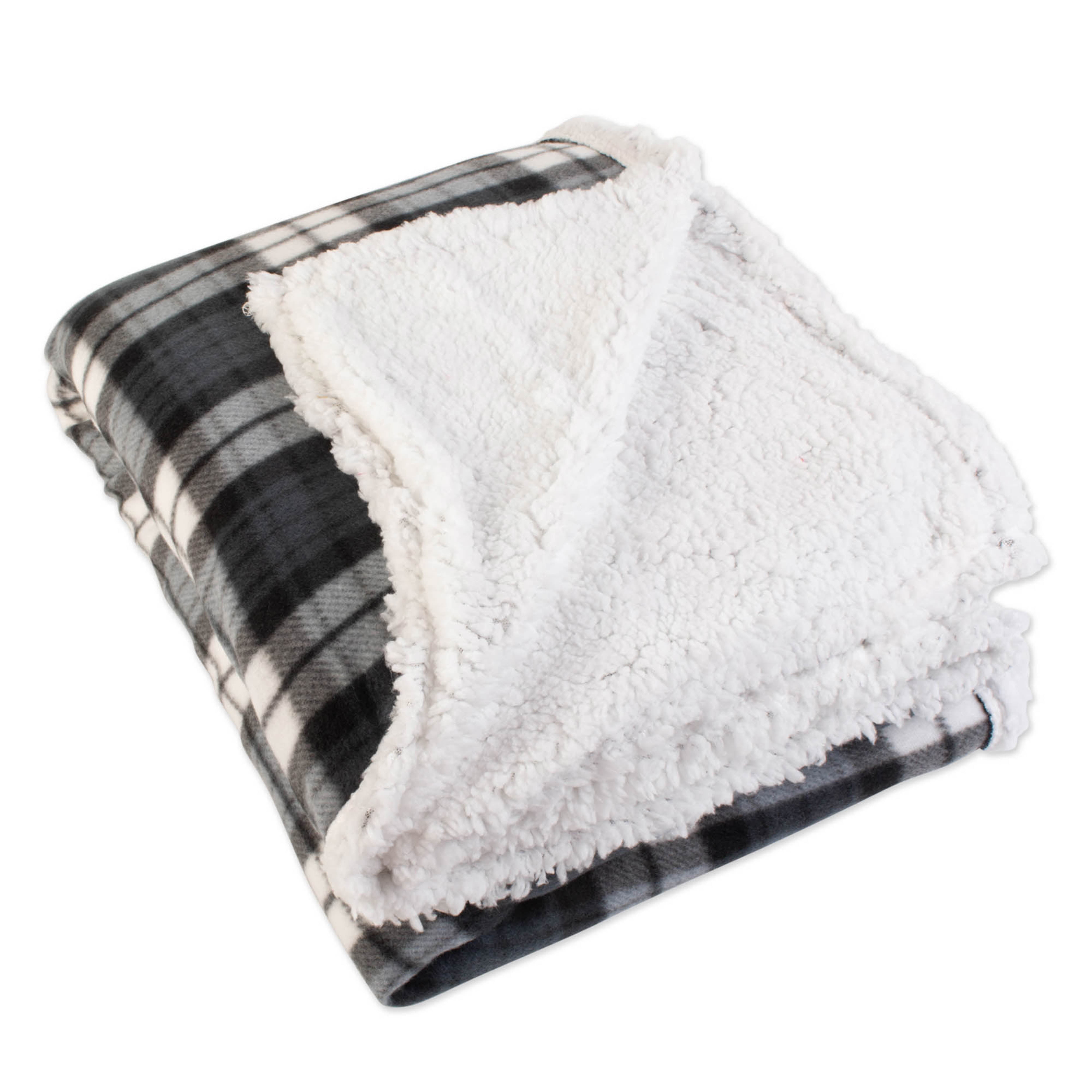 Check Plaid Sherpa Fleece Throw Blanket 50x60", Gray