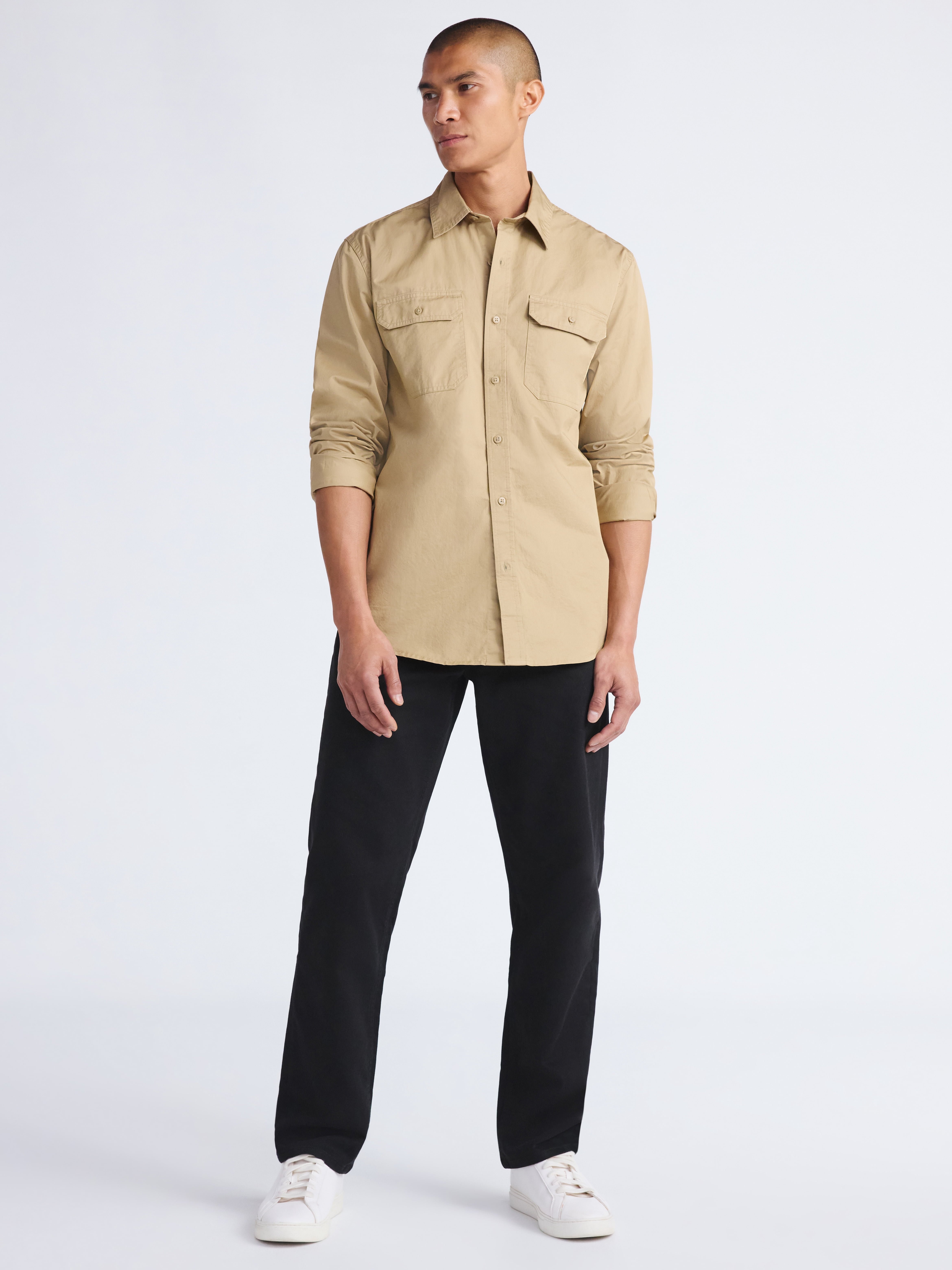 Free Assembly Men's Cotton Utility Shirt with Two Pockets, Sizes S-3XL