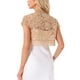 thumbnail image 3 of Cárdigan de encaje para mujer INSPIRE CHIC, elegante, de manga corta, con frente abierto, floral, bolero recortado, top de encaje, talla M, caqui, 3 of 6