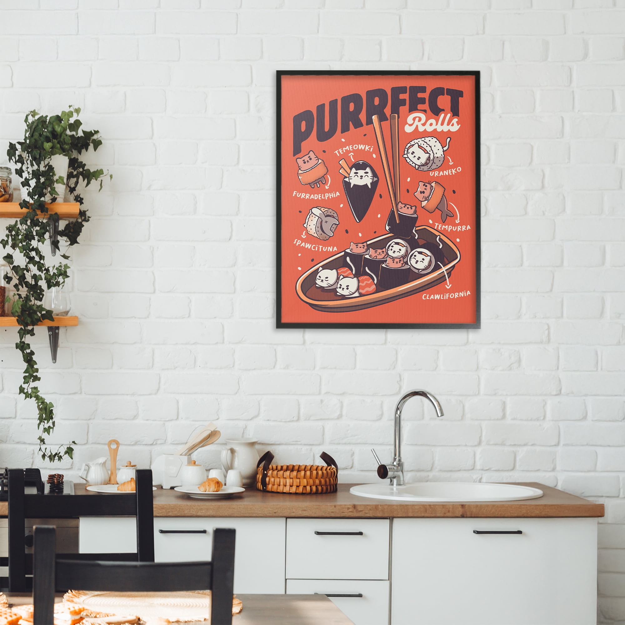 Stupell Industries Purrfect Rolls Sushi Cats Black Framed Giclee Art, design by Tobe Fonseca