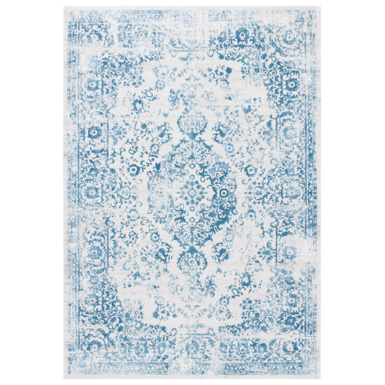SAFAVIEH Princeton Weldon Floral Bordered Runner Rug, Blue/Beige, 2' x 8'