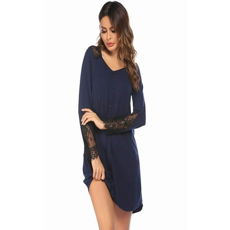 

Luxsea Summer Womens Pajamas Dress Ladies Lace Stitching Solid Plus Size Sleepwear Nightgown/S-2XL