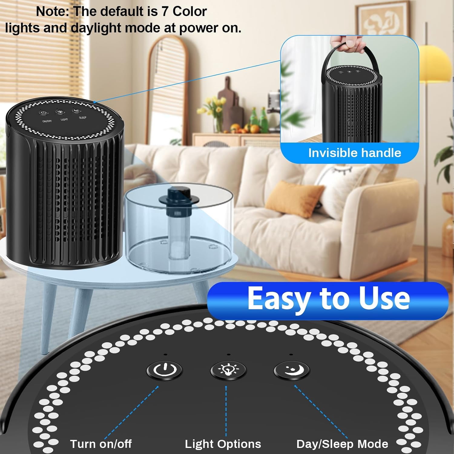 5.49-Pint Dehumidifier for Room Home,HopePow Automatic Defrosting Dehumidifier 1,000 Sq. ft Coverage Area Energy Efficiency 7 Colors Light Mini Dehumidifier for Room Bathroom,Basement,Bedroom,Black