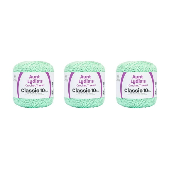 Aunt Lydia Classic Mint Green Crochet - 3 Pack of 350y/320m - Cotton - Gauge 10 - Crochet