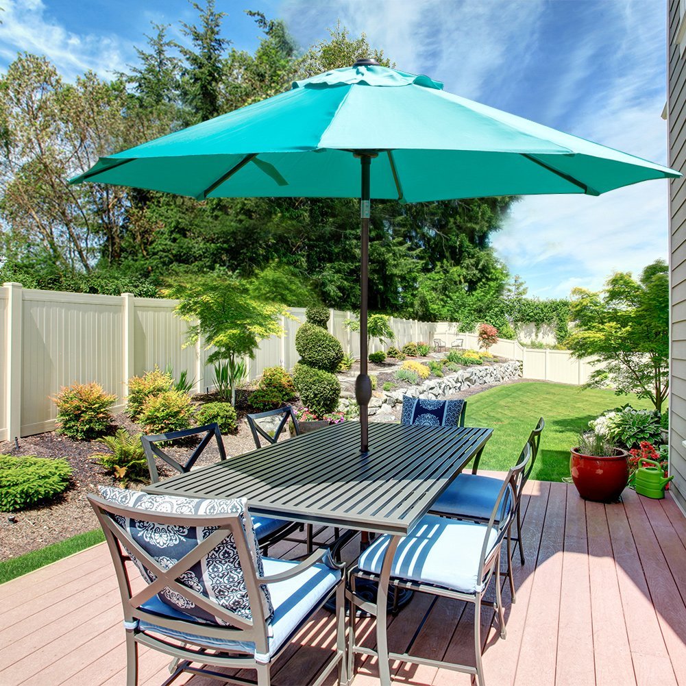 Abba Patio 9 Ft Aluminum Market Umbrella With Push Button Tilt And Crank 8 Steel Ribs Dark Green Walmart Com Walmart Com