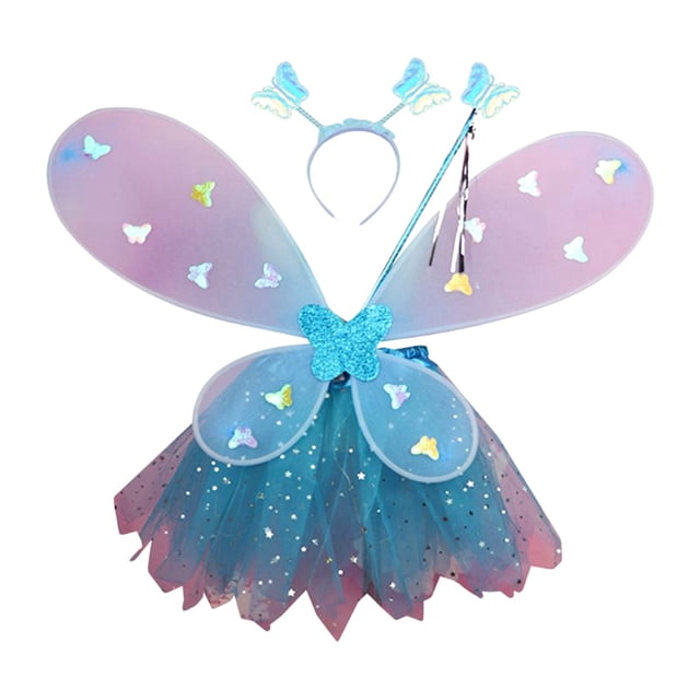 Txlixc Juego de rol de cuento de hadas de 4 piezas para niñas, falda brillante + alas de mariposa de cuento de hadas LED + horquilla + palo de mariposa Txlixc moda