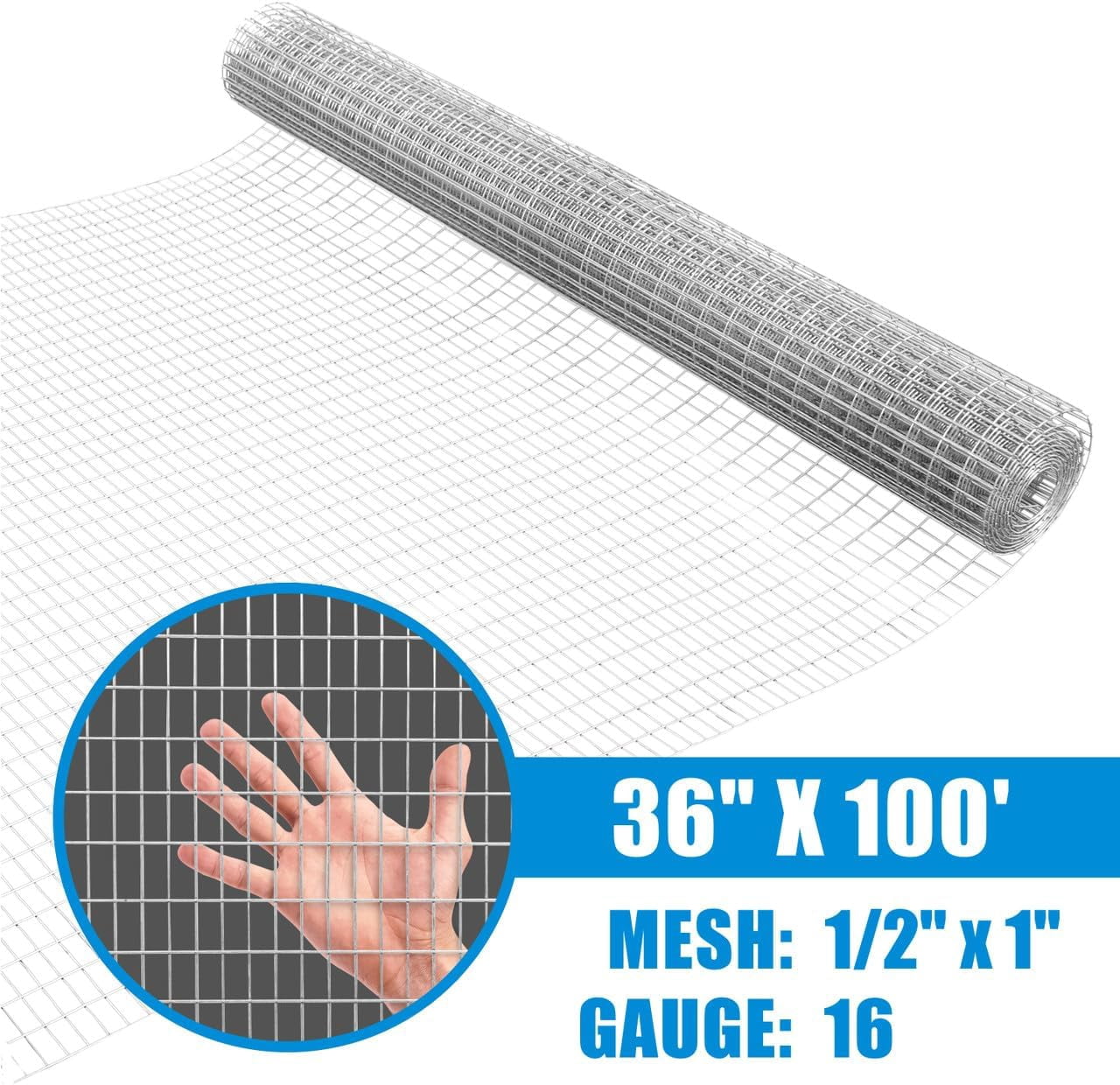 Fencer Wire Welded Wire Fence 16 Gauge, Galvanized Welded Fence Wire Roll, Mesh Size 0.5-Inch x 1-Inch, Hog Wire Fencing Cage, Multiple Use for Home Improvement & Animals Enclosure (3ft. x 100ft.)