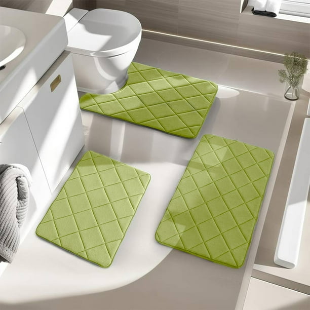Juego de 3 alfombrillas de baño de espuma con agarre antideslizante, suaves, absorbentes y de secado rápido para mayor seguridad y comodidad en el suelo. Lavables a máquina. Gris oscuro.