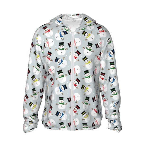 Balery Colorful Hat Snowman Sudadera ligera de manga larga con capucha y protección solar UPF 50+ para hombre y mujer, ideal para pesca y running-Medium