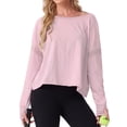 thumbnail image 6 of JWD Womens Open Back Long Sleeve Workout Top Loose Fit Crew Neck Thumb Hole Pullover Yoga Shirt Pink S, 6 of 8
