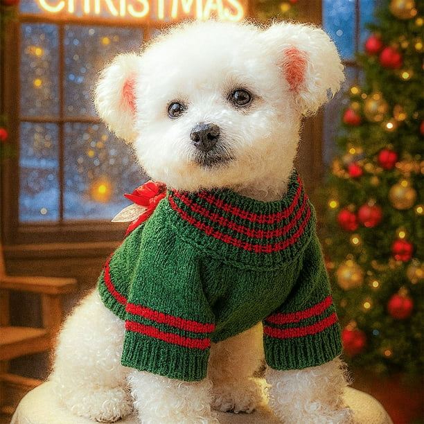 Suéter Navideño para Mascotas Pequeñas (Perros y Gatos), Conjunto Festivo de Alce con Copos de Nieve Rojos y Verdes, Una Pieza.
