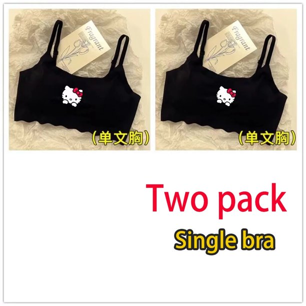 Sanrio Hello Kitty-ropa interior de dibujos animados de Anime Y2K, chica picante, tirantes sin rastro de seda de hielo, conjunto de sujetador sin anillo de acero
