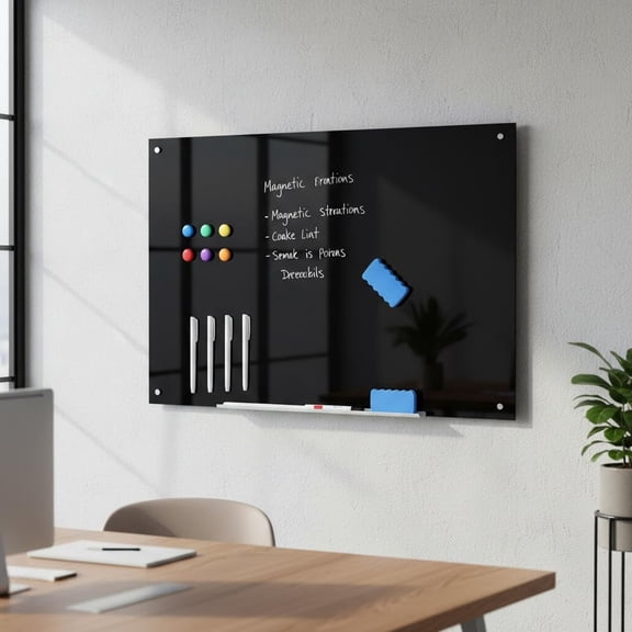 Panapinka Magnetic Glass Whiteboard for Wall, Frameless Dry Erase Board with Marker Tray, Easy-Clean Surface for Home Office, Classroom, Corporate Meetings