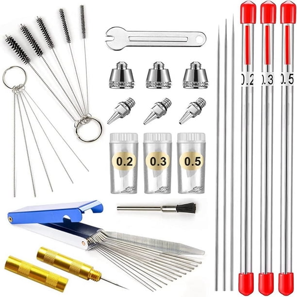 Kit de Limpieza de AeróGrafo, Kit de Tapa de Boquilla de AeróGrafo y Piezas de Aguja de AeróGrafo, Accesorios de Pulverizador de AeróGrafo 0,2/0,3/0,5 Mm
