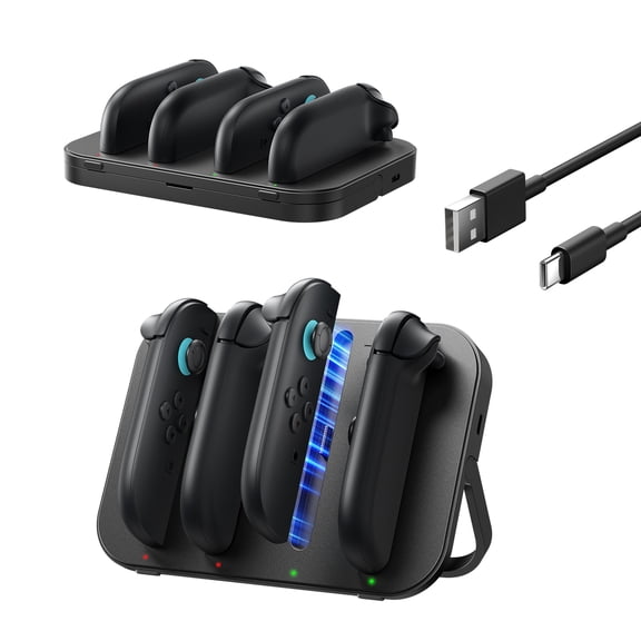JSAUX 4-in-1 Magnetic Charging Dock for Nintendo Switch 2 Joy-Con Controllers, Charger Station with Adjustable Stand, LED Indicator and USB-C Cable-GP0506