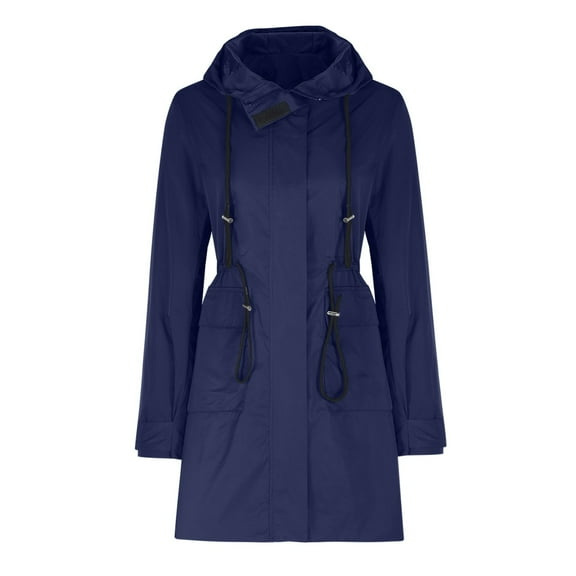 Xunlbb Coat Rain Jacket Women's Long-sleeved Hooded Zipper Tie Solid Color Coat Jacket,S-2XL