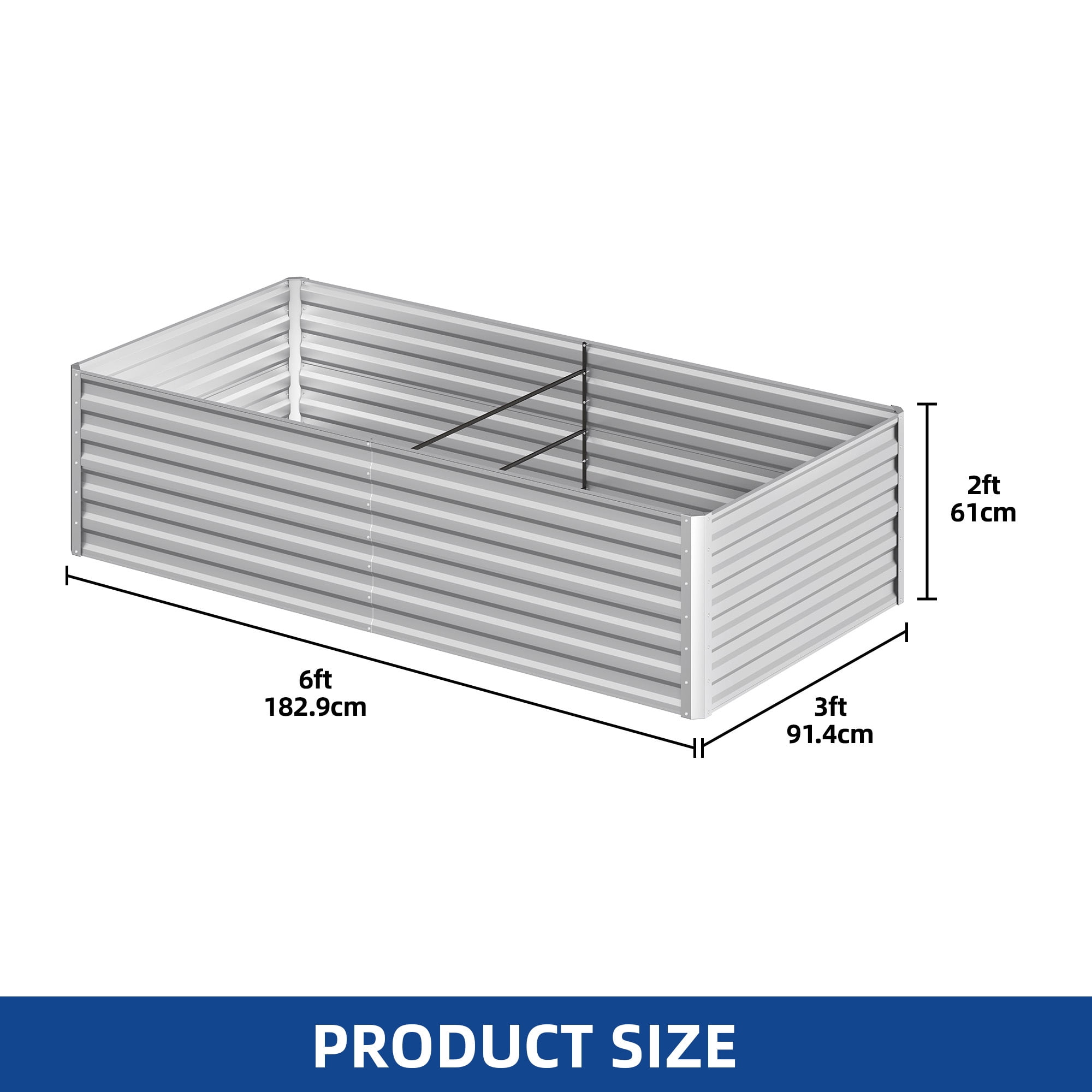 Uforic 6X3X2FT 1 Pack Galvanized Metal Raised Garden Bed Kit with Gardening Gloves & Support Rod, Outdoor Above Ground Planter Box for Plants Vegetables Flowers, Silver