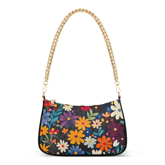 FORMRS Womens Shoulder Bag with Chain Strap Clutch Purse Cute Tote Handbag, Bright Colorful Flowers Pattern