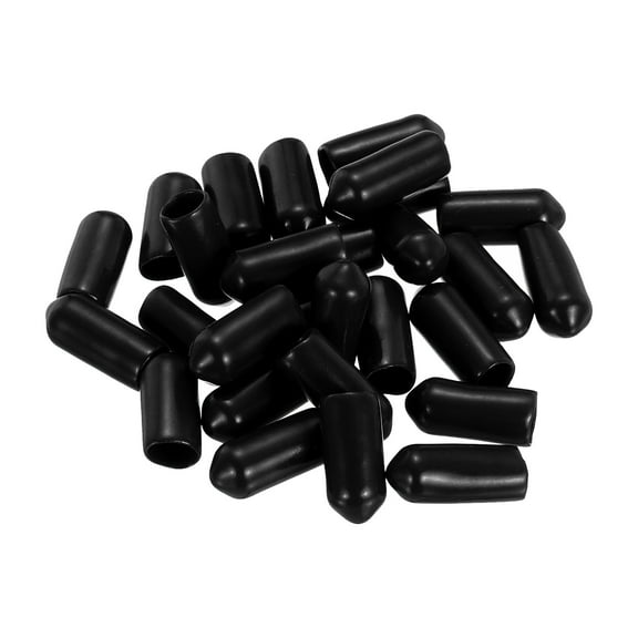 Uxcell 28Pcs Silicone End Caps, 6mm(1/4") ID 17mm(11/16") Height Round Screw Thread Protectors Flexible Screw Bolt Covers Caps for Metal Tube Rod Bolt, Black