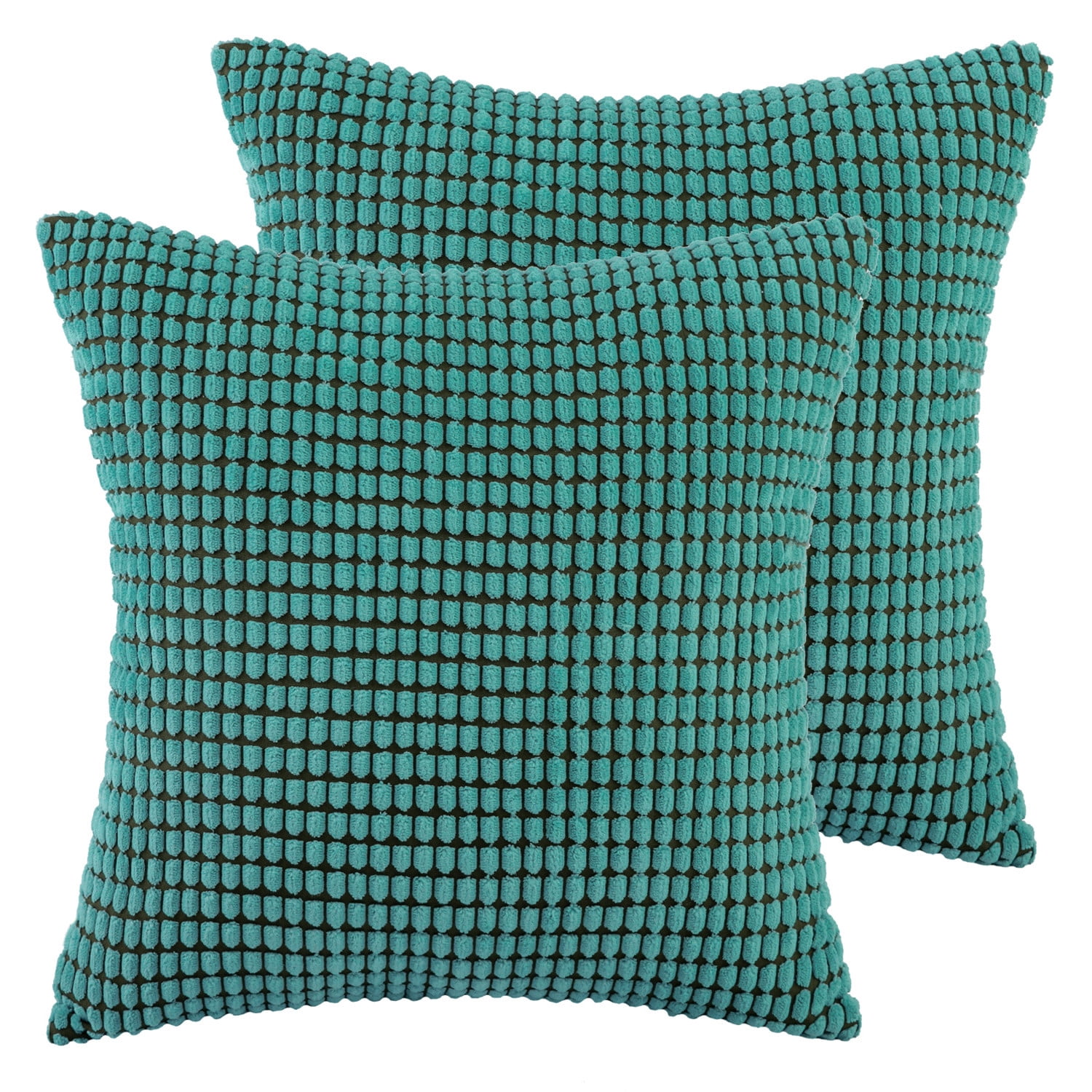 Soft Corduroy Corn Striped Velvet Series Decorative Throw Pillow, 20" x 20", Turquoise, 2 Pack