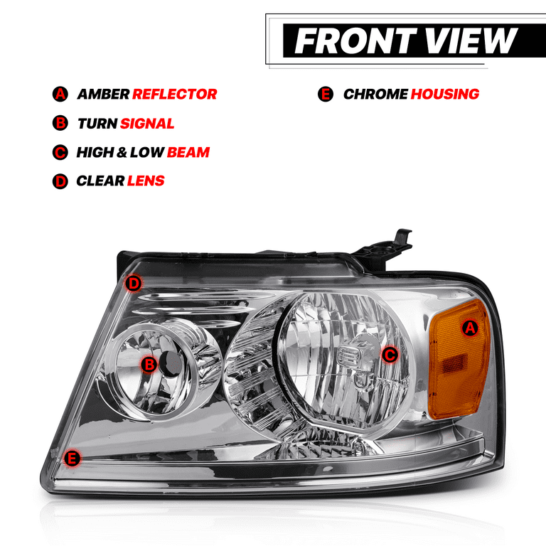 M-AUTO L&R Headlights Assembly for 2004-2008 Ford F-150 / 2006 2007 2008  Lincoln Mark LT, Chrome Housing Clear Lens Amber Corner