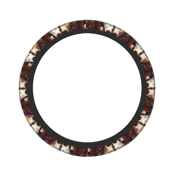 Logiee Flower Cat Couple Print Breathable Elastic Steering Wheel Cover, Non-Slip Stretch Steering Wheel Protector,Universal 15 Inch Fit Auto, Suvs, Truck