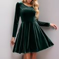 thumbnail image 3 of Efsteb Fall Velvet Dresses for Women Formal Hight Waist Cocktail Dress Long Sleeve Round Neck Prom Dress For Wedding Guest (Green,M), 3 of 8