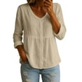 thumbnail image 3 of HVOBTTY Women's Long Sleeve V Neck Solid Color Shirt Casual Fashion Lightweight Soft Going Out Tops Beige, XL, 3 of 5