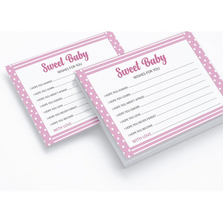Baby Shower Wishes Cards - 50 Pack Polka Dot & Bow Theme Cards For Baby Girl Party Activities