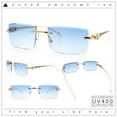 thumbnail image 2 of Luxury Rimless Metal Jaguar Arm Narrow Rectangle Rapper Sunglasses Gold - Blue, 2 of 8
