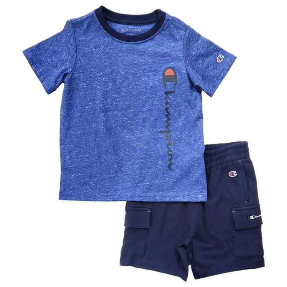Boys Light & Dark Blue Champion T-Shirt & Athletic Shorts Outfit Set 4