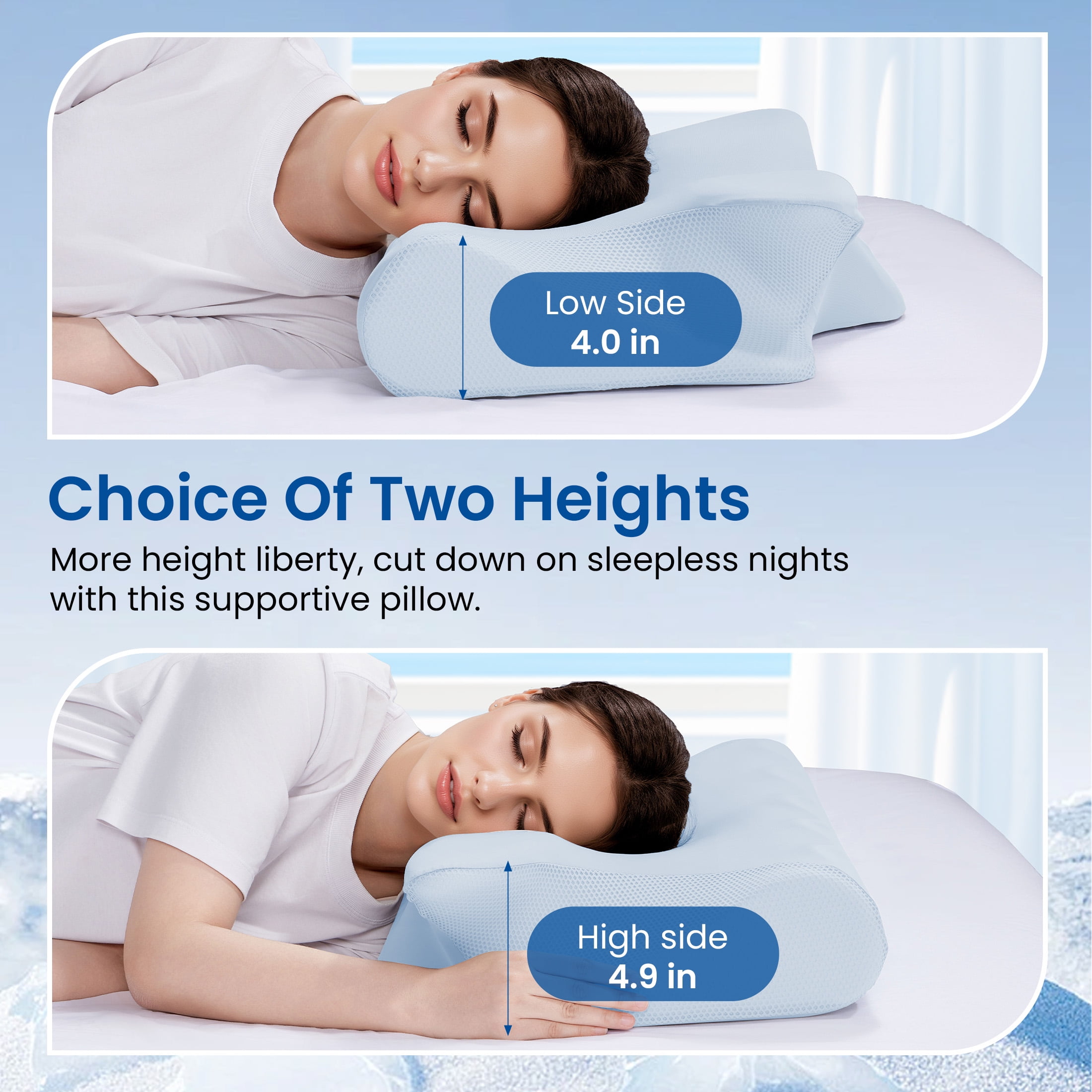 Vccoem Cervical Pillow for Neck Pain Relief, Ergonomic Hollow Design, Odorless Memory Foam Pillow for Sleeping, Orthopedic Contour Neck Support Pillows with Additional Pillowcase, Blue