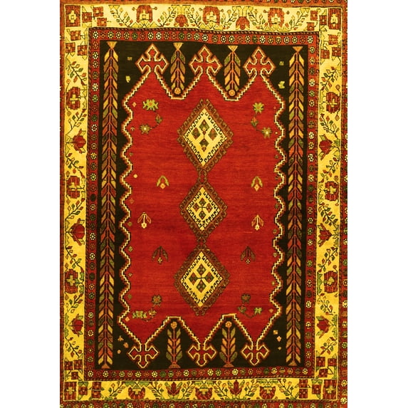 Ahgly Company Machine Washable Indoor Rectangle Persian Yellow Traditional Area Rugs, 2' x 4'