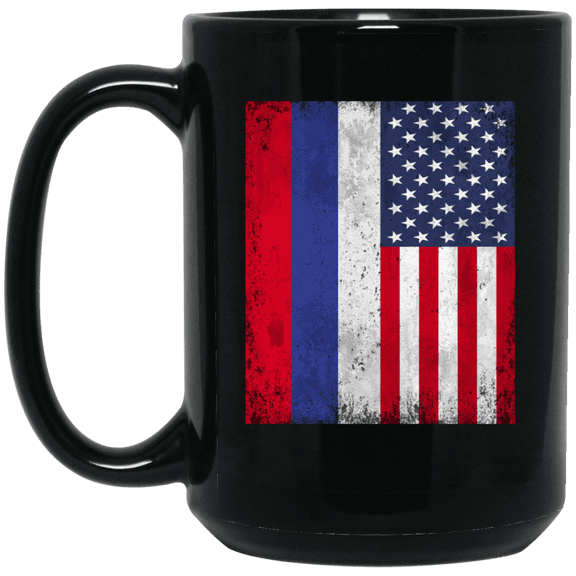 Russia USA Coffee Mug, Russian American Friendship 15oz Black Mug