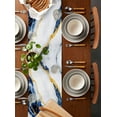 thumbnail image 2 of ERUNPONLY Marble Blue Table Runner - 48 Inch Long Gold Foil Ceramic Style Cracks Scratches Cotton and Linen Blended Dress Scarves Farmhouse Table Runner for Kitchen Dining, Coffee Table, 13"x48", 2 of 8
