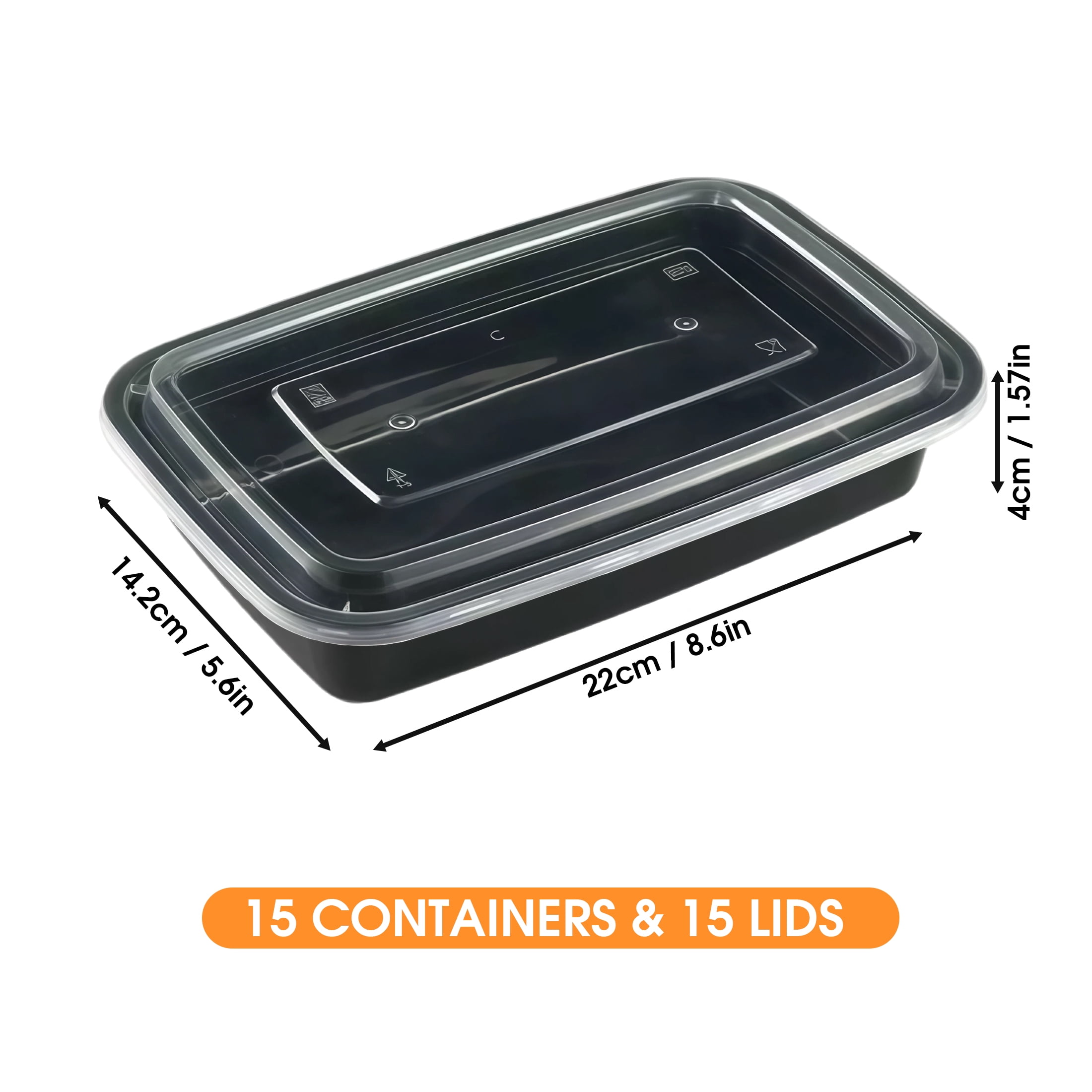 GARITIN Meal Prep Containers 15 Pack, Plastic Disposable Food Storage Containers with Lids for Food, Microwave Safe To Go Take Out Lunch Containers, 30-Piece