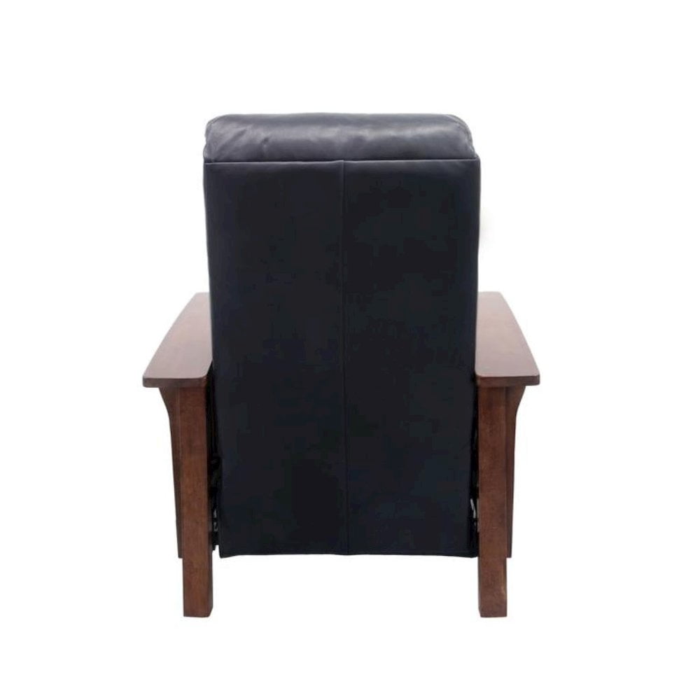 Starlight Canyon Home Dark Blue Leather Reclining Chair with Wood Arms and Manual Recliner
