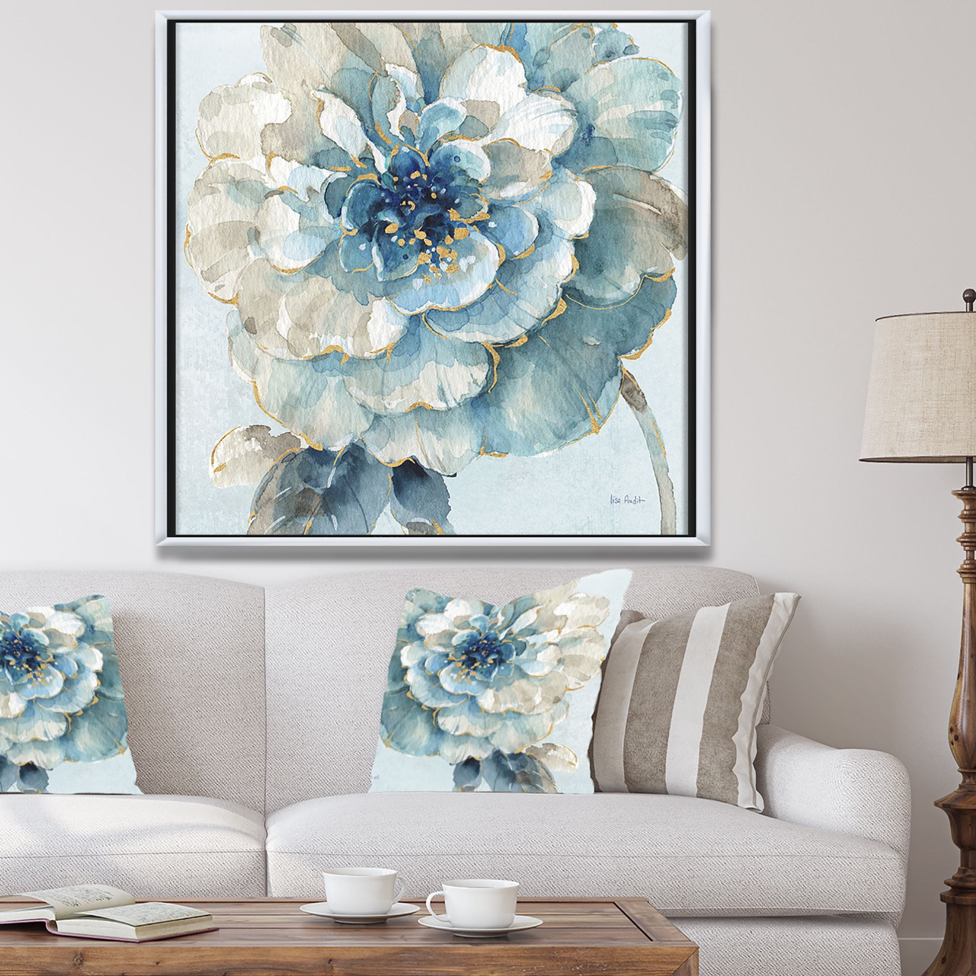 Designart ' Indigold Watercolor Flower II ' Farmhouse Framed Canvas