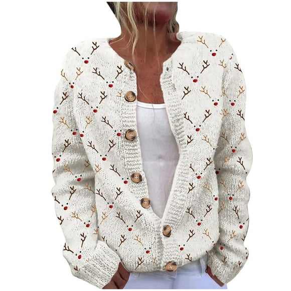 yoeyez Ugly Christmas Sweater Women Cute Xmas Open Front Button Down Cardigans Sweater Fall Winter Knitted Outwear Coat Multicolor L