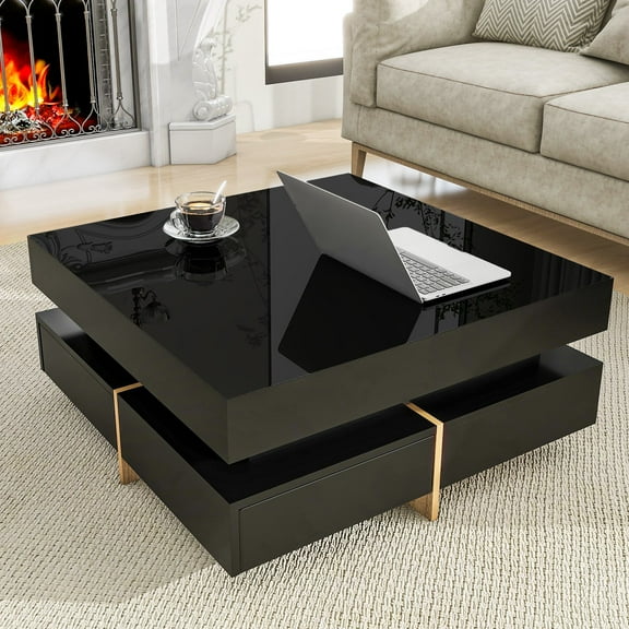 Vinsetto Coffee Table with 4 Drawers, Black