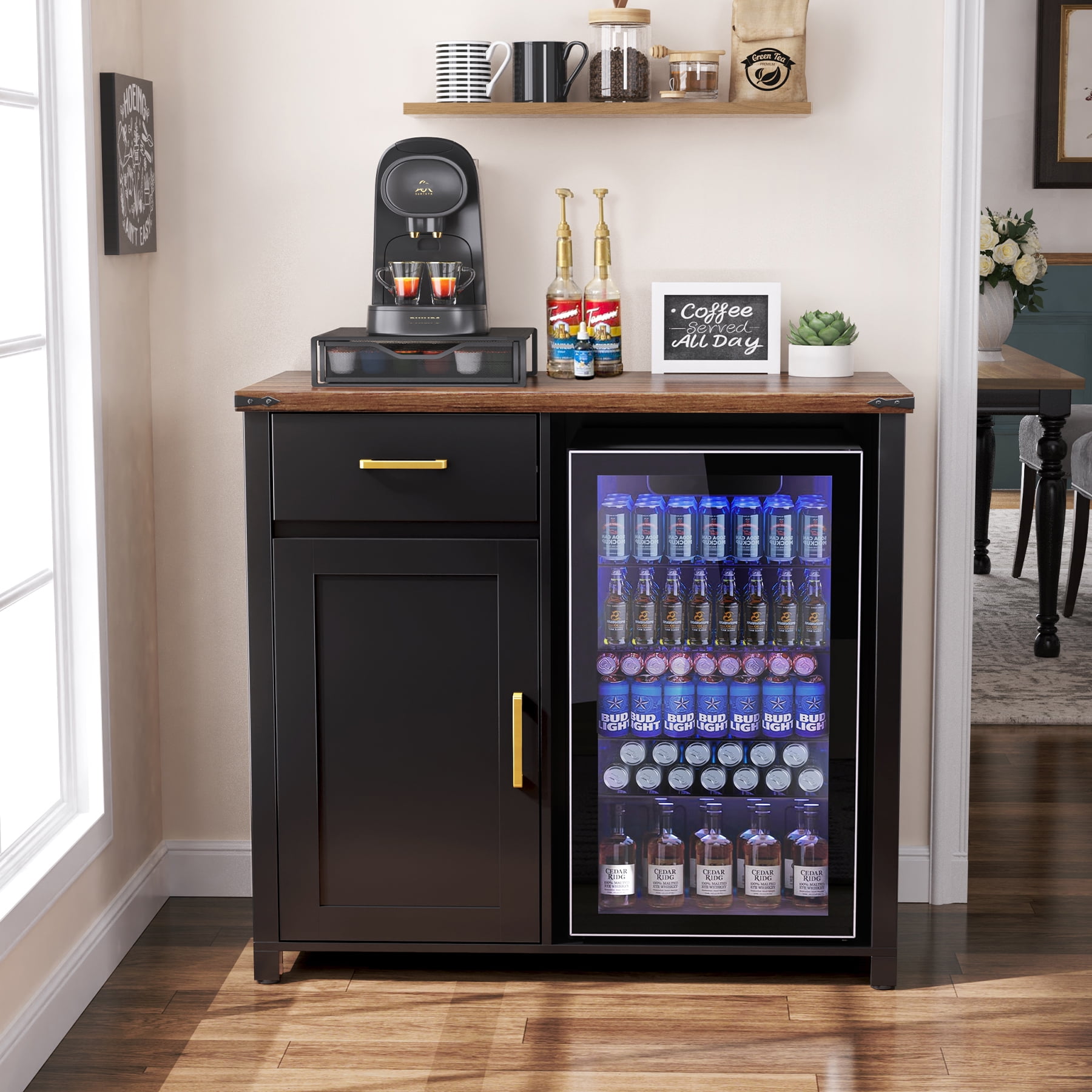 Coffee Bar with Mini Fridge Space, Mini Fridge Cabinet Stand for Dorm, Kitchen or Office